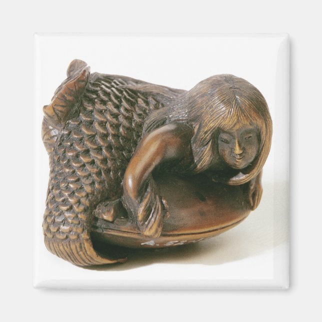 Netsuke carved in the shape of a mermaid magnet (Front)