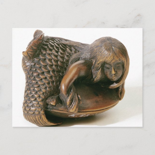Netsuke carved in the shape of a mermaid postcard (Front)