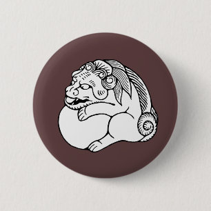 Netsuke shishi 6 cm round badge