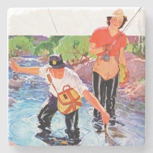 Netting A Fish by R.J. Cavaliere Stone Coaster