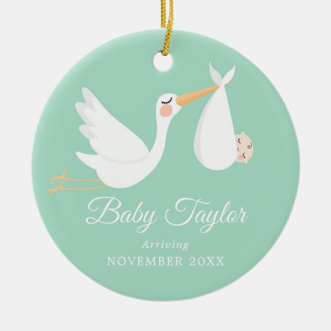 Netural Pregnancy Announcement Baby Boy Ceramic Tree Decoration (Front)