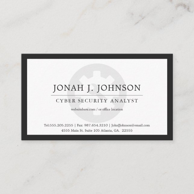 Network Administrator | Minimal Style BW Blk Bdr Business Card (Front)