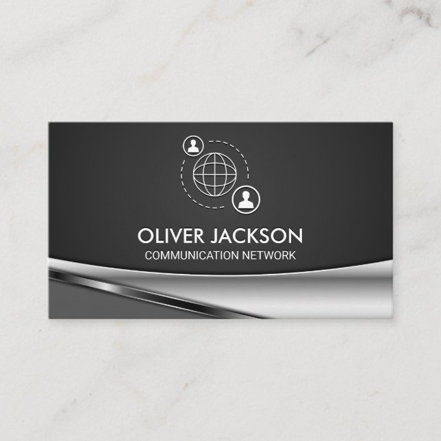 Network Communication Icon | Corporate Logo Business Card (Front)