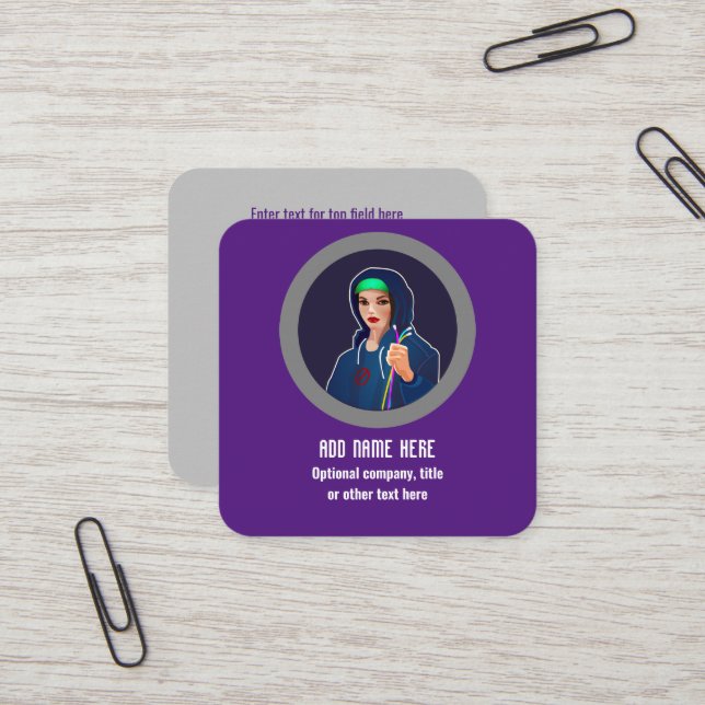 Network Security and Pen Testing - Female Engineer Square Business Card (Front/Back In Situ)