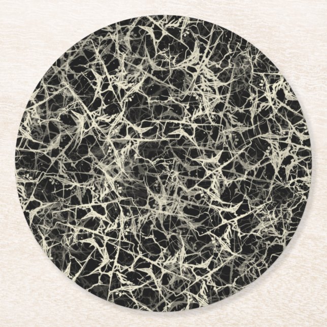 Networking Neurons on Black - seamless pattern.  Round Paper Coaster (Front)