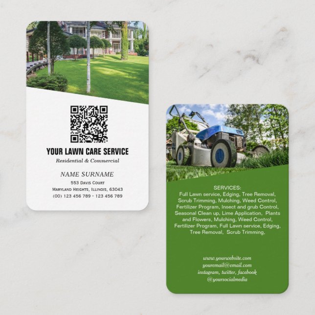 Networking QR code Lawncare vertical  Business Card (Front/Back)