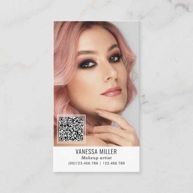 Networking QR code makeup artist vertical photo Bu Business Card (Front)