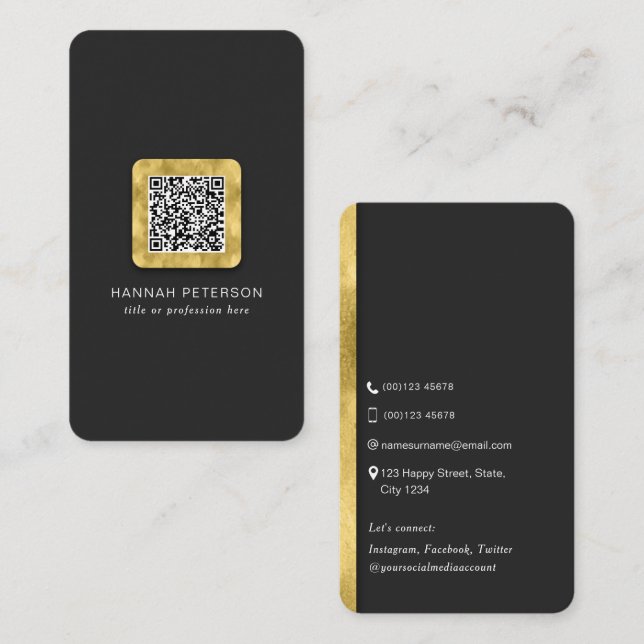 Networking QR code modern trendy gold professional Business Card (Front/Back)