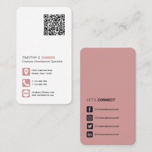 Networking QR code simple social media dusty pink Business Card
