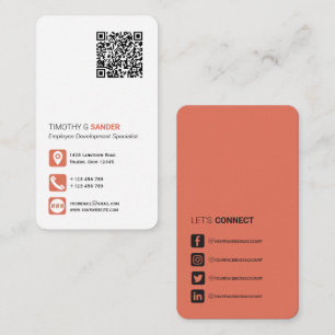 Networking QR code simple social media terracotta Business Card