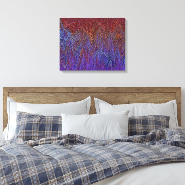 "Neural Firestorm" Abstract” Red Blue Canvas Print (Insitu(Bedroom))