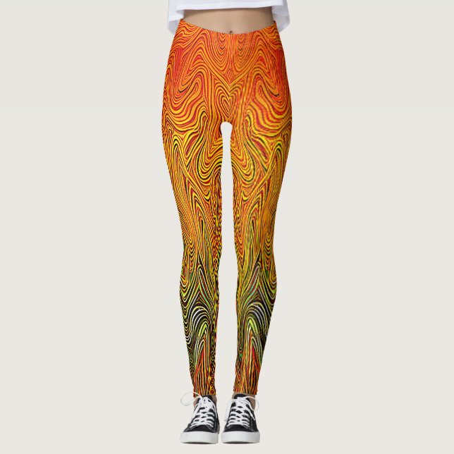 "Neural Firestorm" Abstract Yellow Orange Leggings (Front)