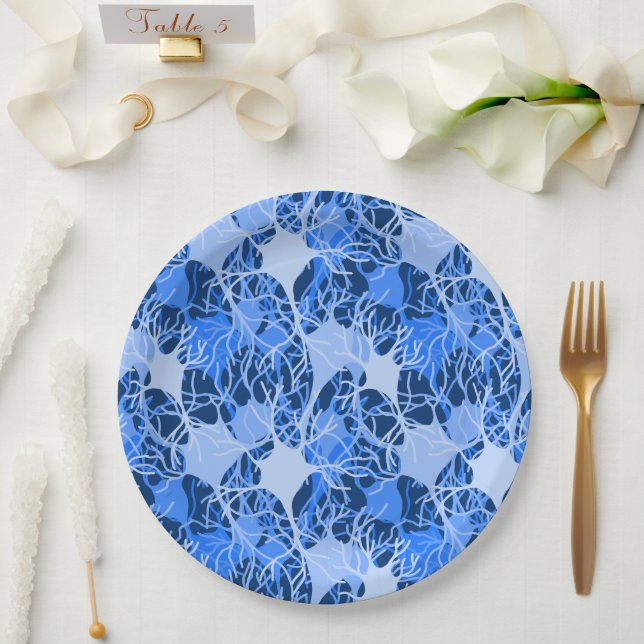 Neural Network Blue Neurons Paper Plate (Wedding)