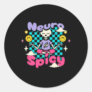 Neuro Spicy Adhd Autism Awareness Retro Groovy Ske Classic Round Sticker