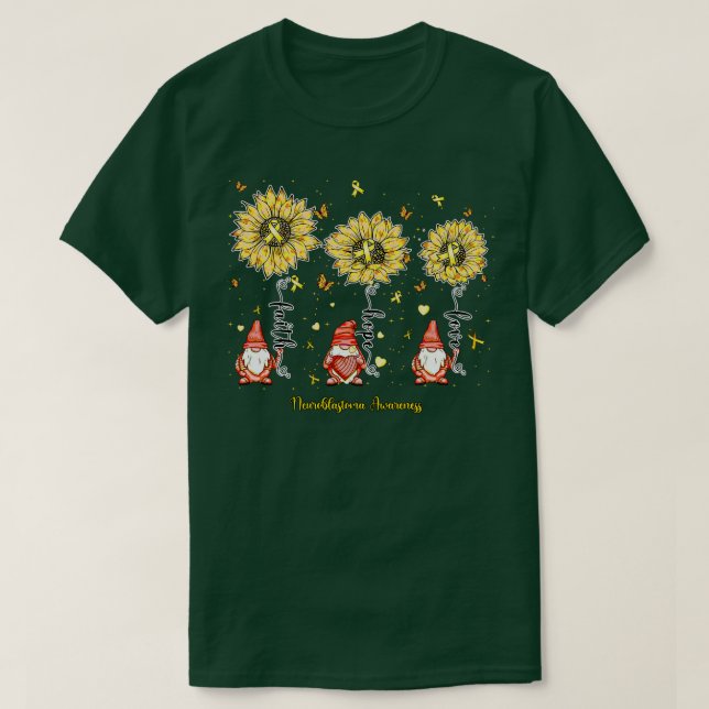 Neuroblastoma Awareness gnome faith hope sunflower T-Shirt (Design Front)