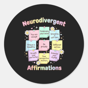 Neurodivergent affirmations autism awareness classic round sticker