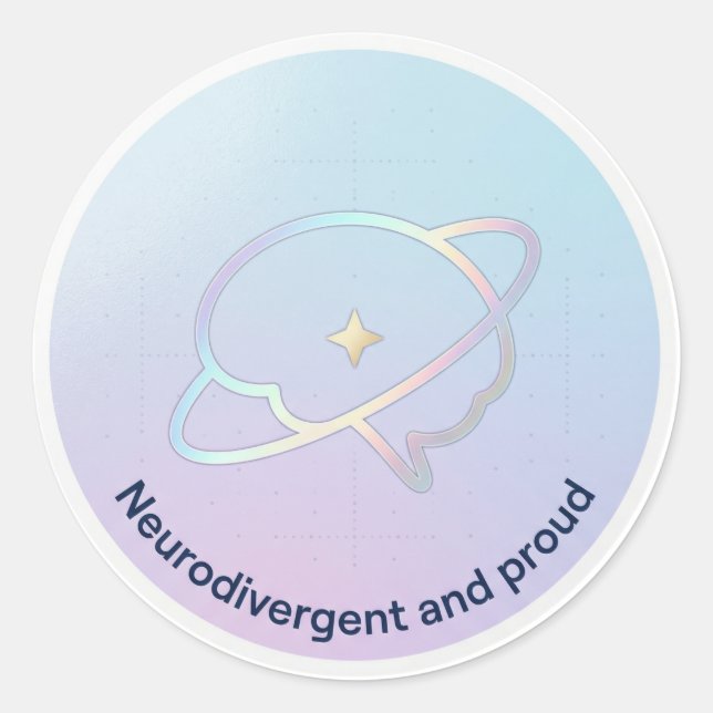 Neurodivergent and Proud Pastel Brain Planet Classic Round Sticker (Front)