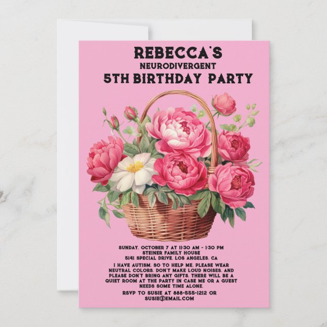 Neurodivergent Autistic Birthday Party Invitation (Front)