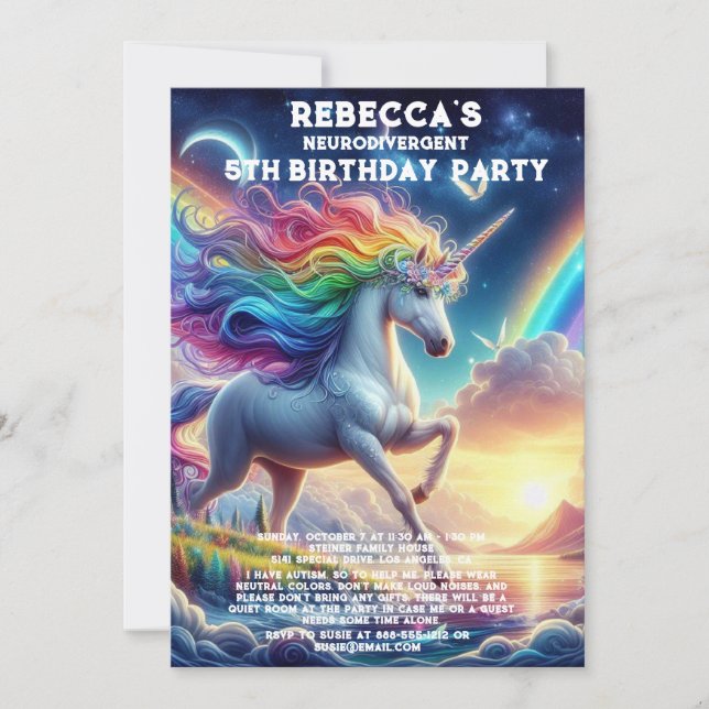 Neurodivergent Autistic Birthday Party Invitation (Front)