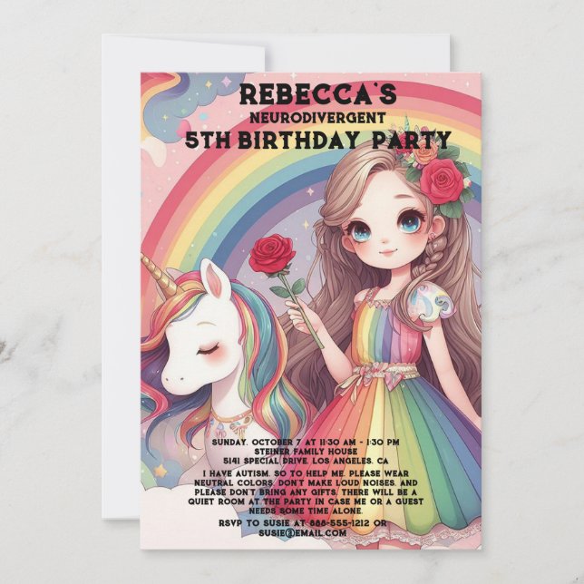 Neurodivergent Autistic Birthday Party Invitation (Front)