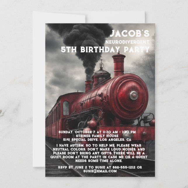 Neurodivergent Autistic Birthday Party Invitation (Front)