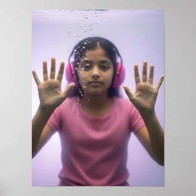 Neurodivergent indian kid girl underwater in pink  poster (Front)