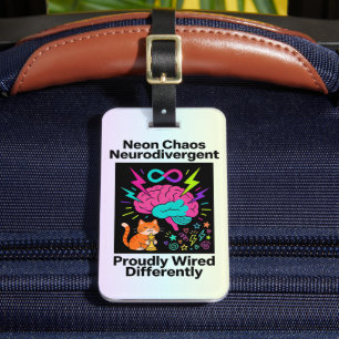 Neurodivergent Pride Wired Differently Neon Chaos Luggage Tag