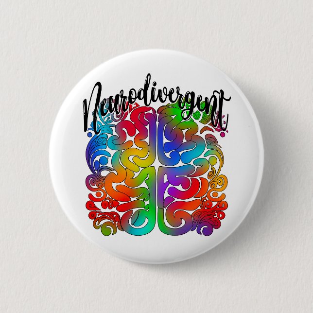 Neurodivergent Rainbow Brain for Autism Acceptance 6 Cm Round Badge (Front)