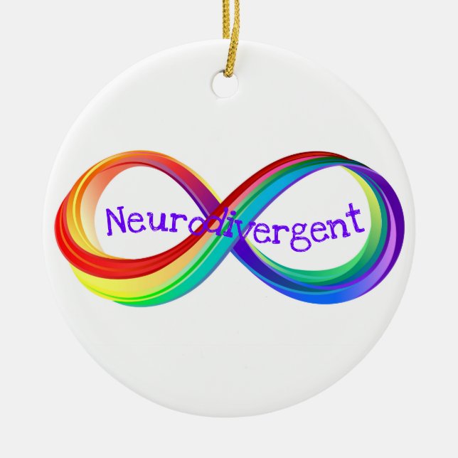 Neurodivergent Rainbow Infinity Symbol Button Ceramic Tree Decoration (Front)