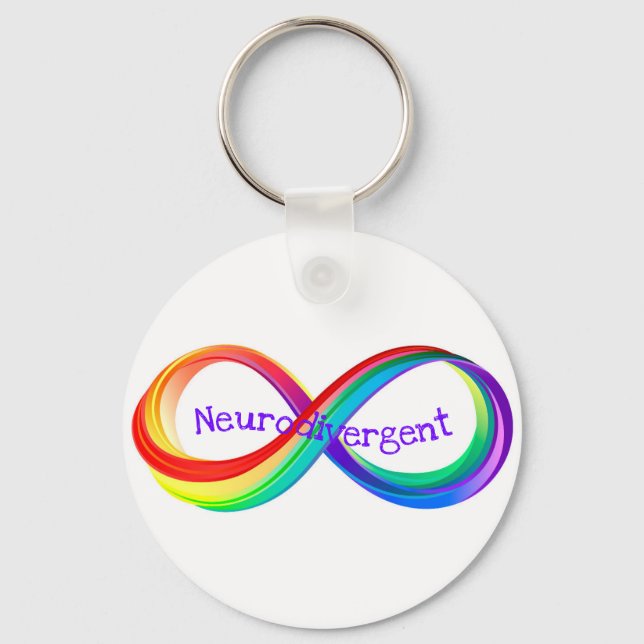 Neurodivergent Rainbow Infinity Symbol Button Key Ring (Front)