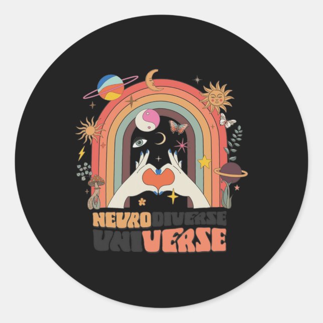 Neurodiverse Universe Celestial Retro Autism Aware Classic Round Sticker (Front)