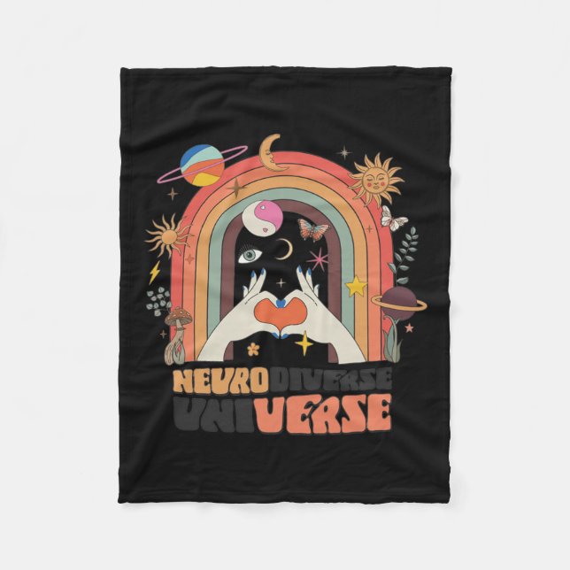 Neurodiverse Universe Celestial Retro Autism Aware Fleece Blanket (Front)