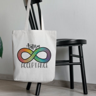 Neurodiversity Autism Acceptance Rainbow Button Tote Bag