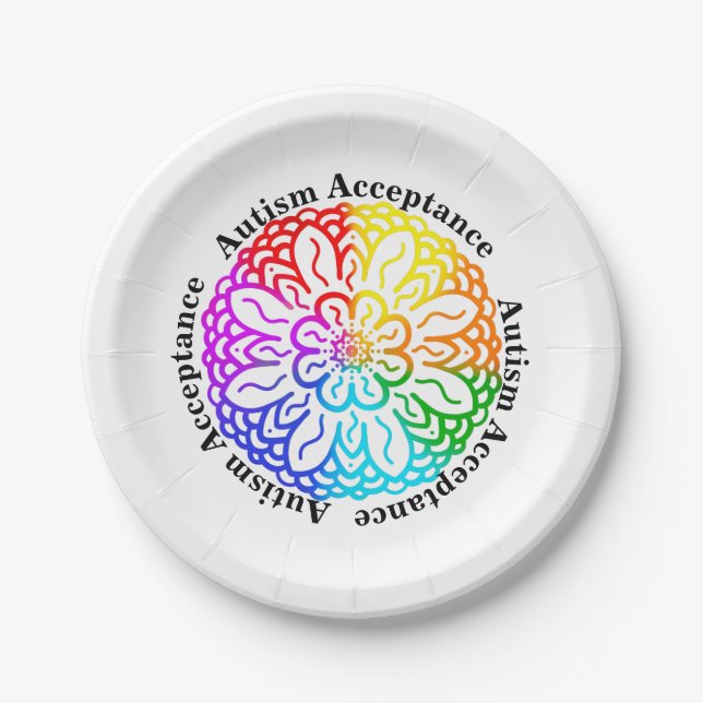 Neurodiversity Autism Acceptance Rainbow Mandala Paper Plate (Front)