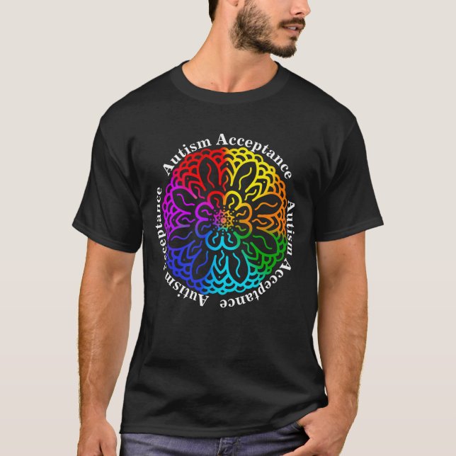 Neurodiversity Autism Acceptance Rainbow Mandala T T-Shirt (Front)