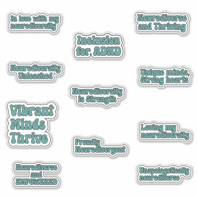 Neurodiversity Awareness Teal Text Sticker Pack (Front)