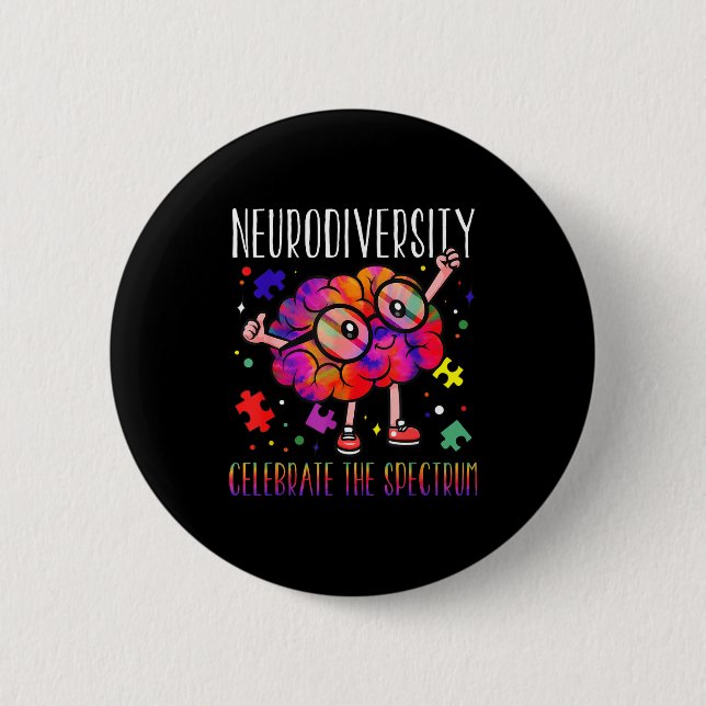 Neurodiversity brain asd adhd autism awareness 6 cm round badge (Front)