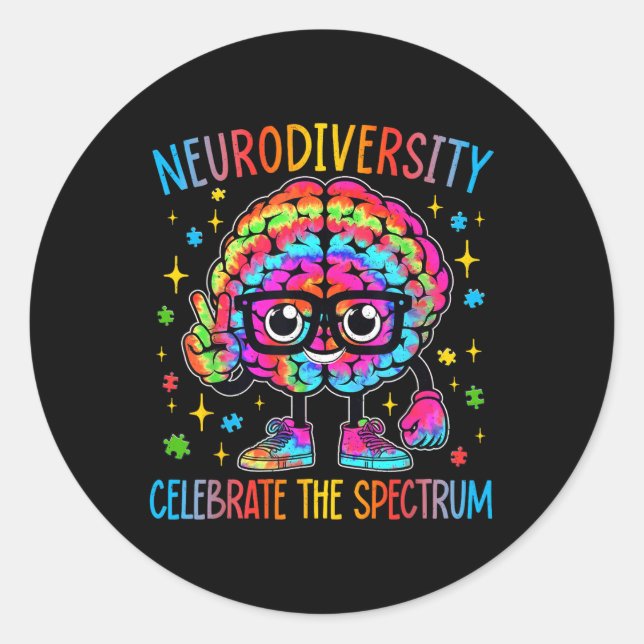 Neurodiversity Brain Autism Awareness Asd Adhd Classic Round Sticker (Front)