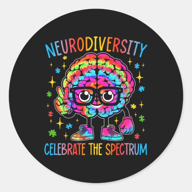 Neurodiversity Brain Autism Awareness Asd Adhd Men Classic Round Sticker (Front)