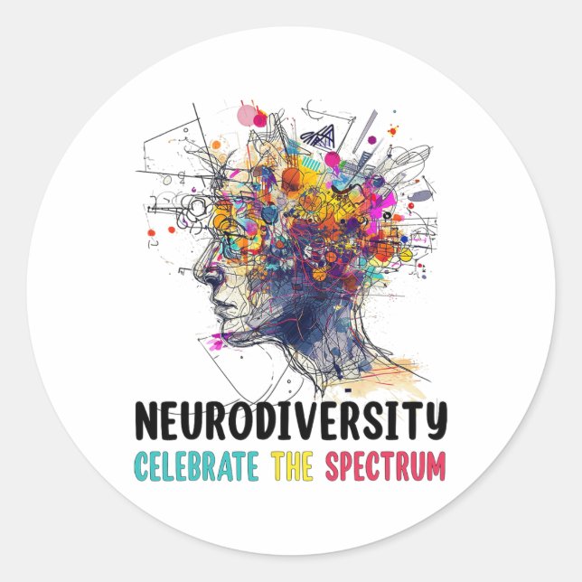 Neurodiversity Brain Autism Awareness Asd Adhd Men Classic Round Sticker (Front)
