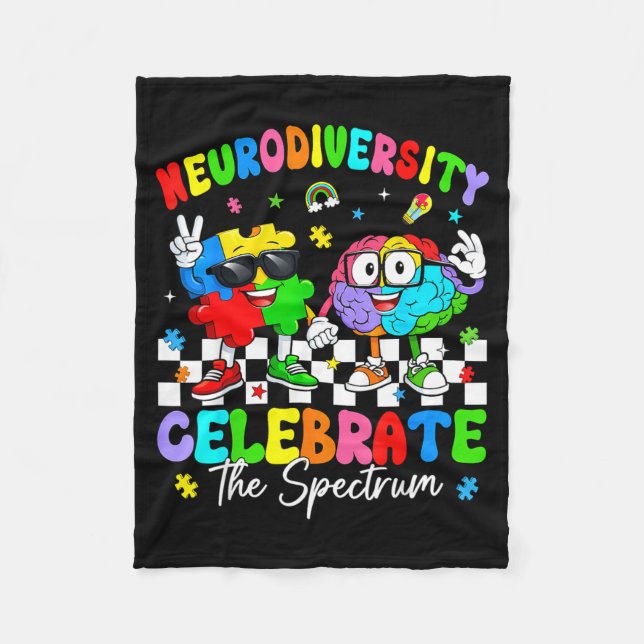 Neurodiversity brain autism awareness asd adhd men fleece blanket (Front)