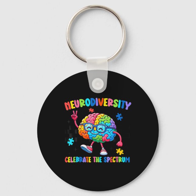 Neurodiversity Brain Autism Awareness Asd Adhd Men Key Ring (Front)