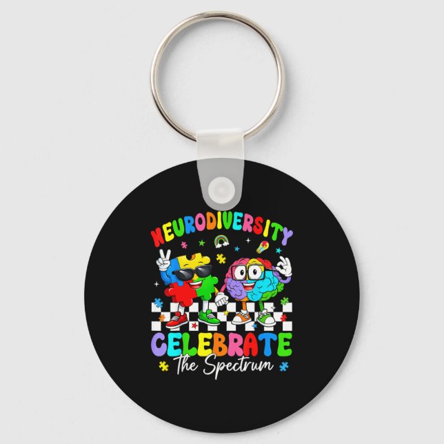 Neurodiversity brain autism awareness asd adhd men key ring (Front)