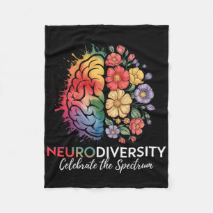 Neurodiversity Brain Floral Celebrate The Spectrum Fleece Blanket