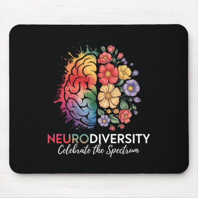 Neurodiversity Brain Floral Celebrate The Spectrum Mouse Pad (Front)