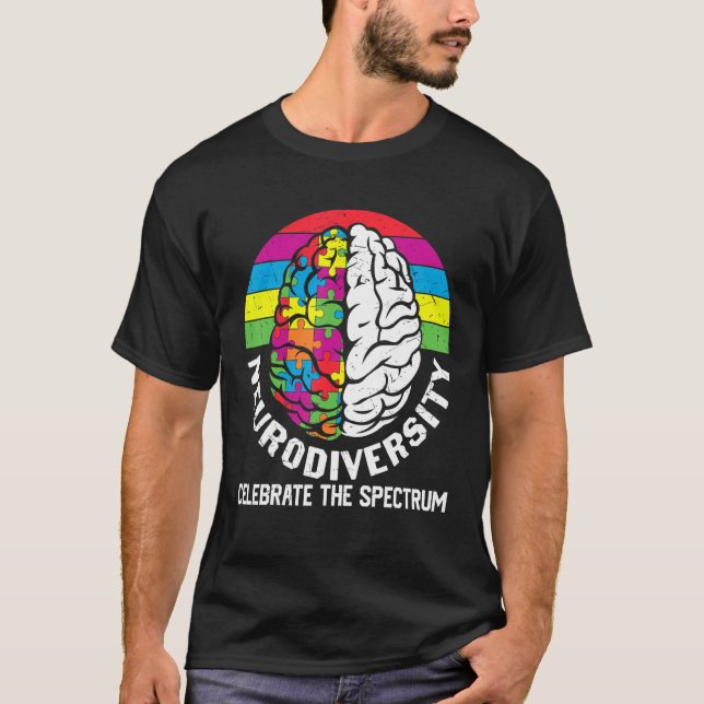Neurodiversity celebrate the spectrum Autism brain T-Shirt (Front)