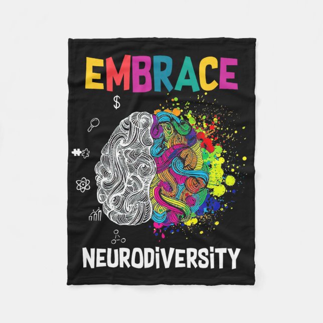 Neurodiversity Celebrate The Spectrum Brain Autism Fleece Blanket (Front)