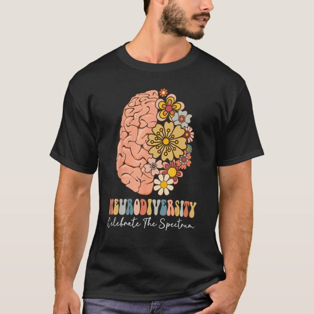 Neurodiversity celebrate the spectrum Brain Autism T-Shirt (Front)