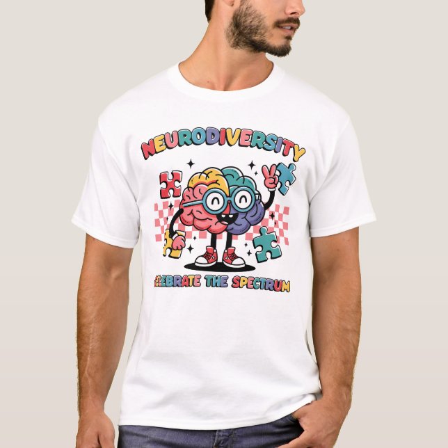 Neurodiversity Celebrate The Spectrum Brain Puzzle T-Shirt (Front)