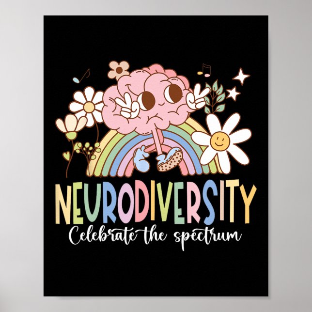 Neurodiversity Celebrate The Spectrum Groovy Brain Poster (Front)